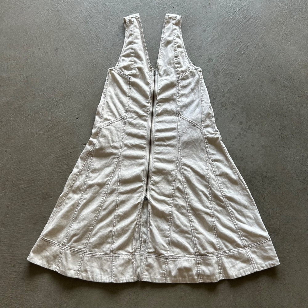 Free People Modern Love Midi Dress Women XS White Denim Canvas Zip Front OB22218